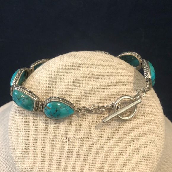 BARSE Oxidized Sterling Silver Teardrop Rectangle Turquoise Braided Bracelet - Picture 4 of 10